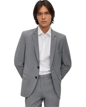HUGO Solid Patterned Blazer With Flap And Chest Pocket - Grey