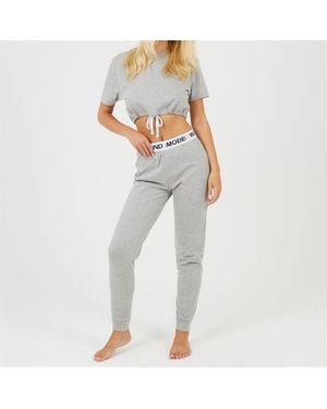 Brave Soul Cropped Tee And Slim Joggers Lounge Set - Grey