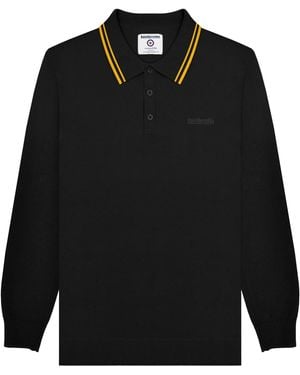Lambretta Knitted Tipped Long-Sleeved Polo Shirt Cotton - Black