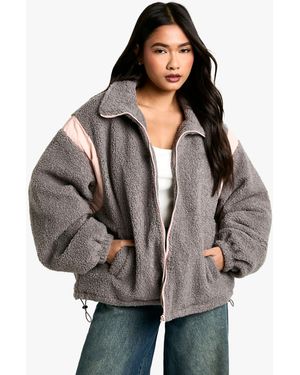 Boohoo Contrast Nylon Panel Teddy Jacket - Black