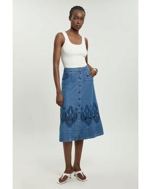 Karen Millen Denim Cut Out Full Midi Skirt - Blue