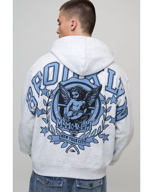 BoohooMAN Ash Oversized Boxy Brooklyn Over The Seams Print Hoodie Cotton - Grey