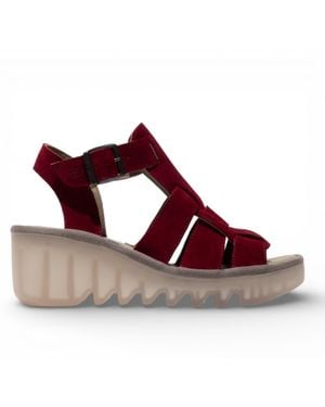 Fly London Baic621Fly Berry Suede Leather Wedge Sandals - Red