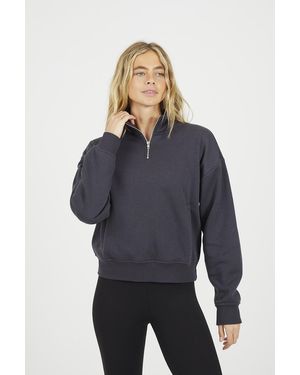 Brave Soul Funnel Neck Quarter Zip Sweatshirt - Blue