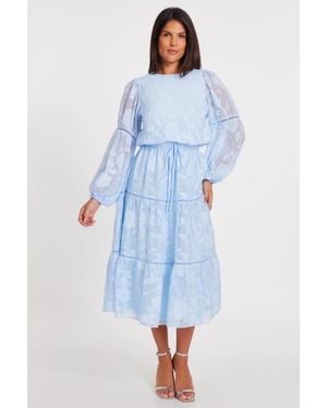 Quiz Pale Jacquard Midi Dress - Blue