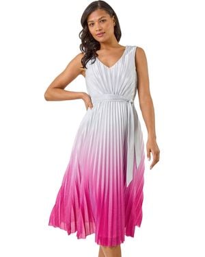 Roman Pleated Ombre Midi Dress - Pink