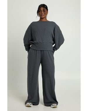 Boohoo Plus Ribbed Wide Leg Trouser - Blue