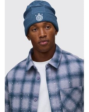 BoohooMAN Circa 98 Crest Checkerboard Beanie - Blue