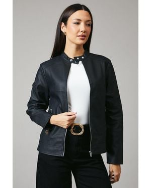 PRINCIPLES Collar Detail Faux Leather Jacket - Black