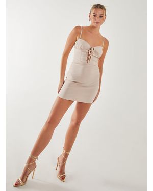Pink Vanilla Ruched Tie Up Front Strappy Mini Dress - White