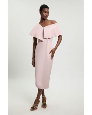 Karen Millen Polished Linen Blend Asymmetric Fold Detail Tailored Midi Pencil Dress - Pink