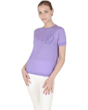 Crown of Edinburgh Cashmere Short Sleeve Art 003 Letter D Silk - Purple