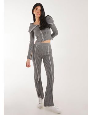 Pink Vanilla Two Tone Rib Seam Detail Flares - White