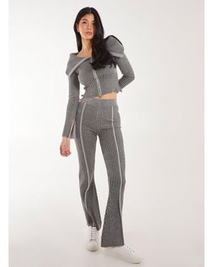 Pink Vanilla Two Tone Rib Seam Detail Flares - White