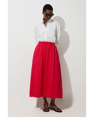 Karen Millen Viscose Linen Tie Waist Woven Full Midi Skirt - Red