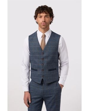 Antique Rogue Single Breasted Five Button V-Neck Slim Fit Suit Waistcoat - Blue