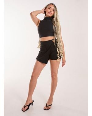 Pink Vanilla Utility Belt Detail Wrap Skort - Black