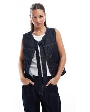 ASOS Denim Tie Front Gilet - Blue