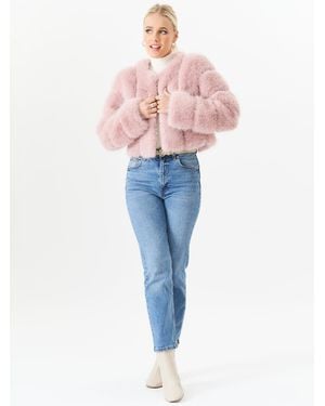 Gini London Panel Faux Fur Crop Jacket - Pink