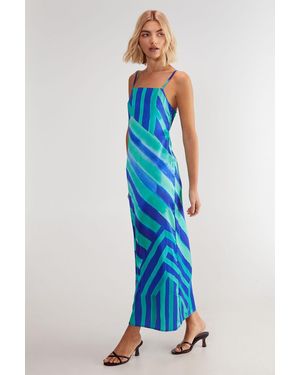 Nasty Gal Satin Stripe Tie Back Maxi Slip Dress - Blue