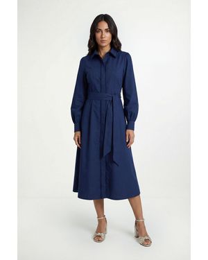 Wallis Cotton Lace Detail Shirt Dress - Blue