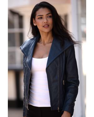 Ashwood Leather 'Isabella' Real Wide Collar Biker Jacket - Blue