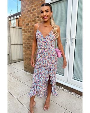 AX Paris Floral Frill Hem Strappy Midi Dress - Blue