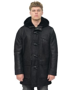 Infinity Leather Winter Sheepskin Hooded Duffle Coat-Montpellier - Black