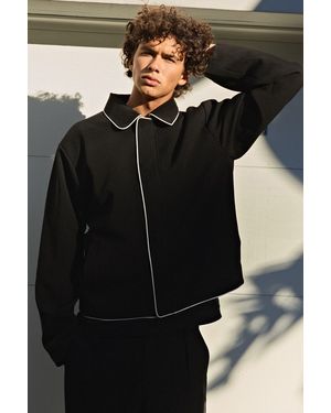 BoohooMAN Tailored Zip Up Contrast Piping Co-Ord Harrington - Black
