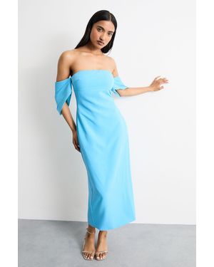 Warehouse Stretch Crepe Bardot Column Midi Dress - Blue