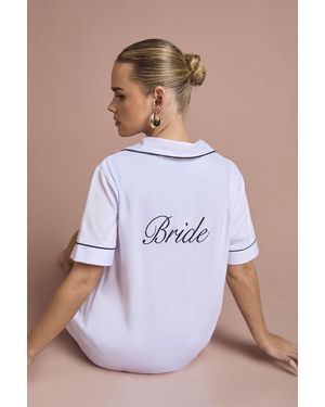 Boohoo Bridal 'Bride' Jersey Embroidered Short Sleeve Shirt & Pyjama Set - White