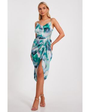Quiz Satin Marble Print Midi Dress - Blue