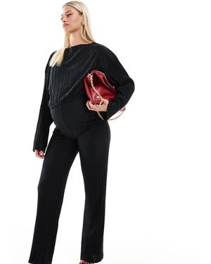 Mama.licious Maternity Wide Leg Plisse Trouser Co-Ord - Black