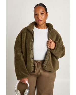 Boohoo Plus Teddy Fur Jacket - Brown