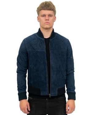 Infinity Leather Goat Suede Ma-1 Bomber Jacket-Auckland - Blue
