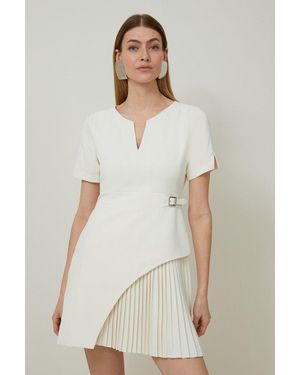 Karen Millen Tailored Military Pleat Short Sleeve Mini Dress - Natural