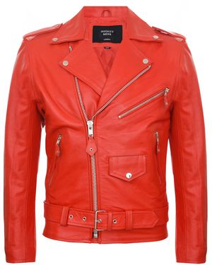 Infinity Leather Brando Biker Rock Motorcycle Hide Jacket - Red