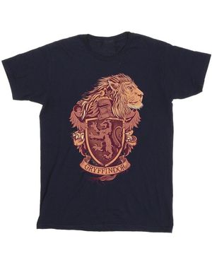 Harry Potter Gryffindor Schets Crest T-Shirt (Marineblauw)