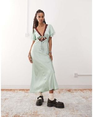 Reclaimed Vintage Maxi Tea Dress With Keyhole And Contrast Lace - Natural