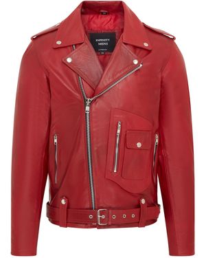 Infinity Leather Cow-Hide Biker Brando Jacket - Red