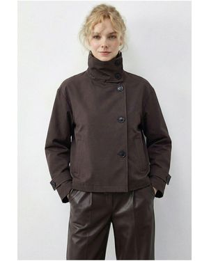 Bianco Lucci Short Mandarin Collar Trench Coat - Grey