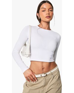 Boohoo Basics Long Sleeve Crew Neck Crop Top - White