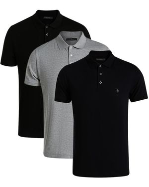 French Connection 3 Pack Cotton Short Sleeve Polo Shirts - Black