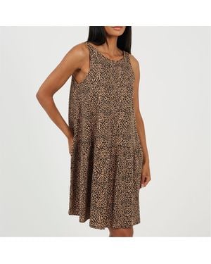 Brave Soul V-Neck Sleeveless Mini Tiered Dress - Brown