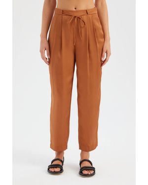 Hiccup High Waist Drawstring Pleated Carrot Fit Trousers - Orange