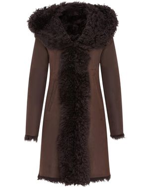 Infinity Leather Bruine Toscaanse Schapenvacht Leren Trenchcoat Met Capuchon