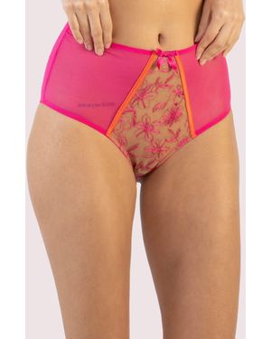 Playful Promises Olivia Contrast Embroidery High Waist Brief - Pink