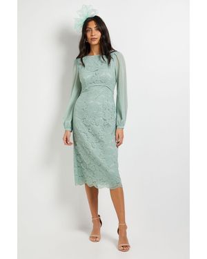 Wallis Lace Chiffon Cowl Back Pencil Dress - Green