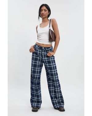 Boohoo High Waist Flanneled Denim Wide Leg Jean - Blue