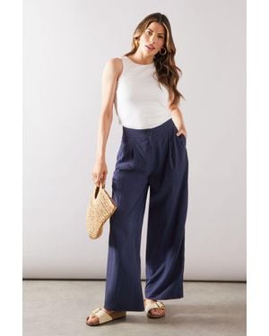 Wallis Wide Leg Pleat Detail Trouser - Blue